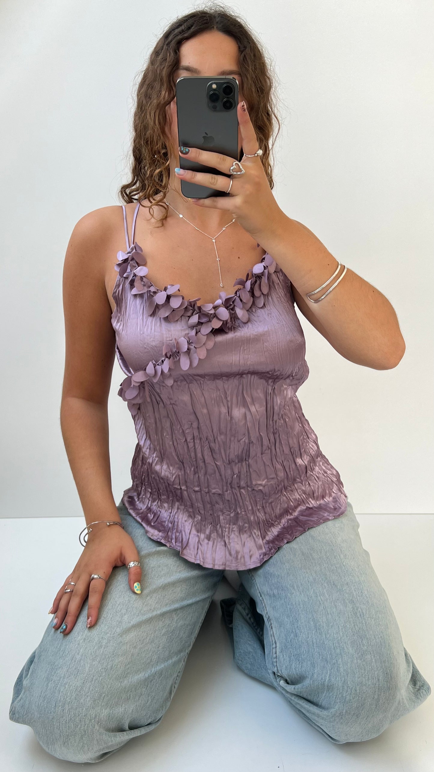 00s purple satin ruched cami- size M