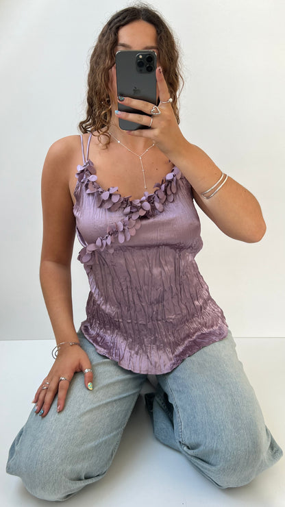 00s purple satin ruched cami- size M