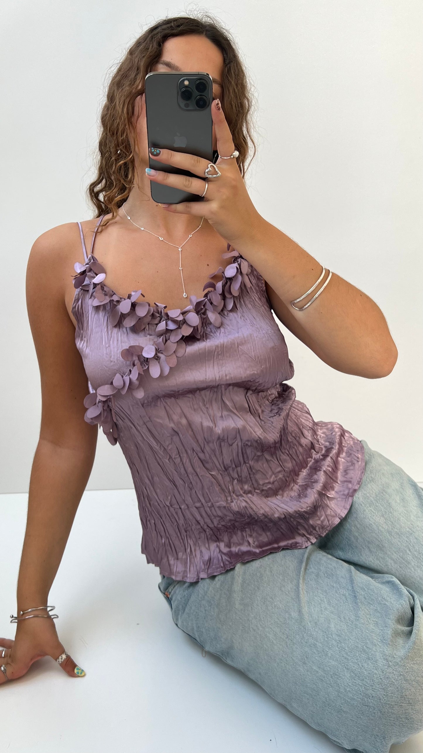 00s purple satin ruched cami- size M