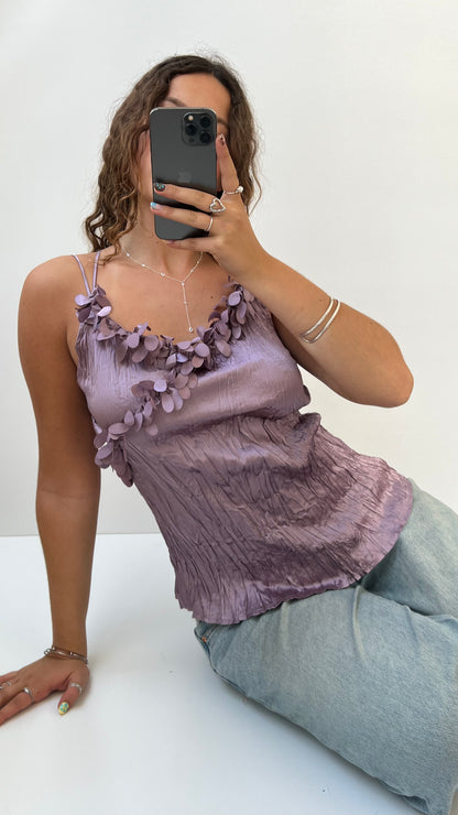 00s purple satin ruched cami- size M