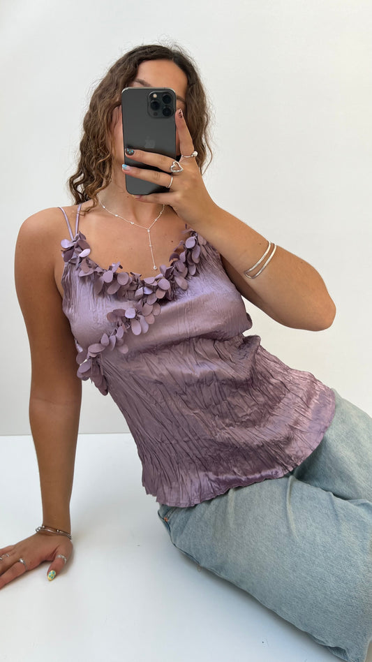 00s purple satin ruched cami- size M