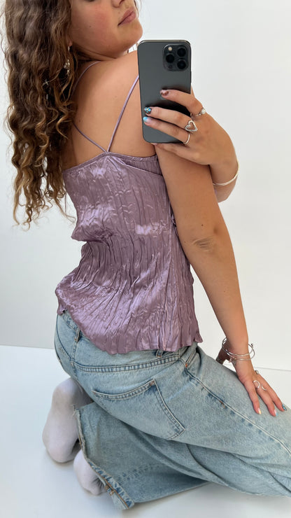 00s purple satin ruched cami- size M