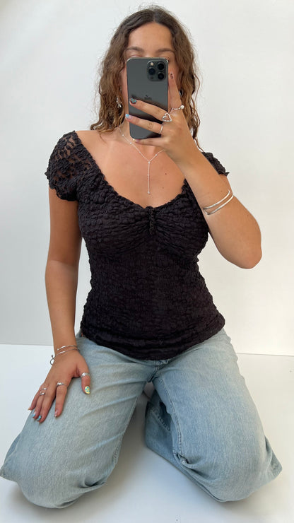 00s brown milkmaid top- size L