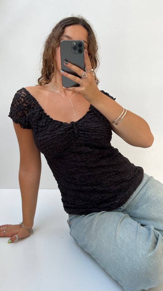 00s brown milkmaid top- size L