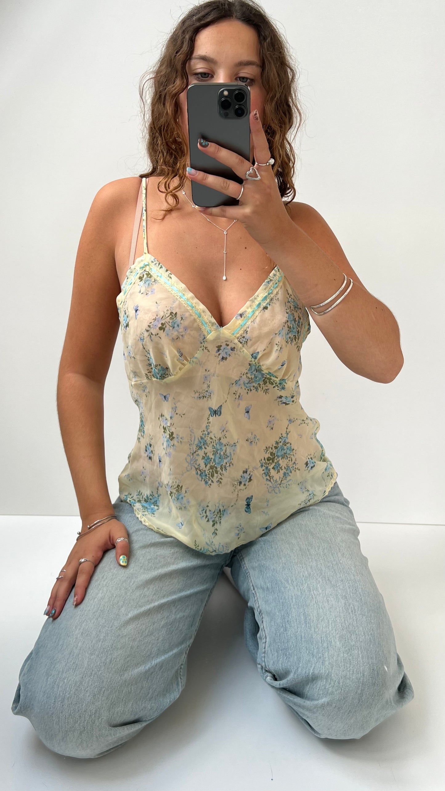00s yellow blue floral cami- size L