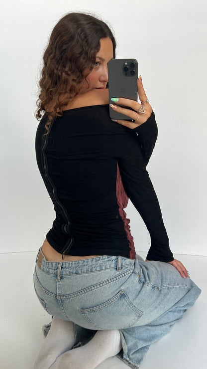 00s red mesh long sleeve top- size S
