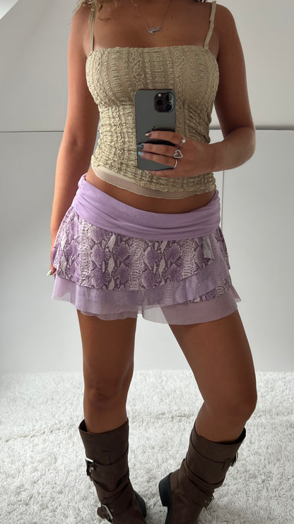 00s purple snakeskin mini skirt- size M