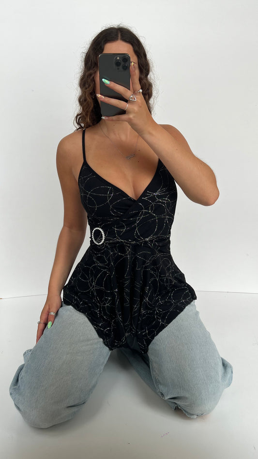 00s black glitter asymmetric cami- size S