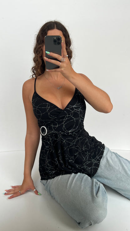 00s black glitter asymmetric cami- size S