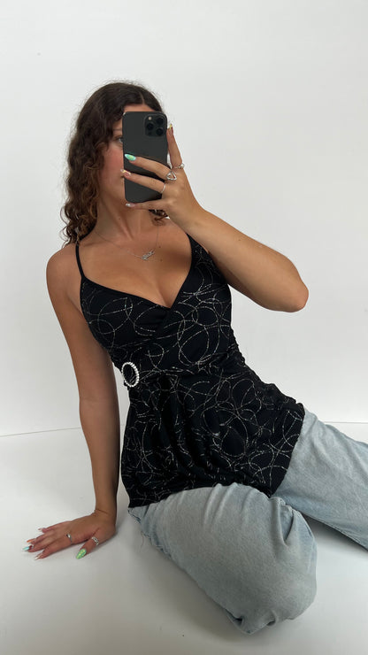 00s black glitter asymmetric cami- size S