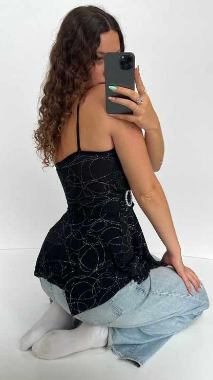00s black glitter asymmetric cami- size S