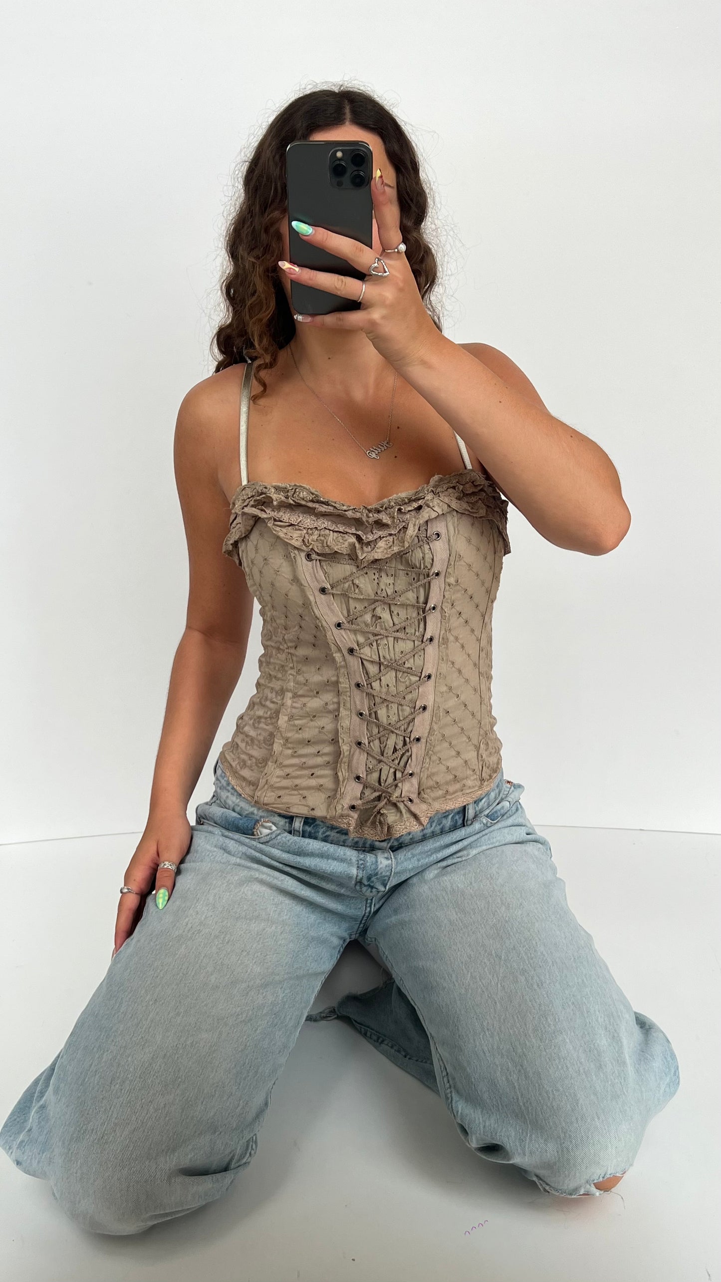 00s brown lace corset cami- size S