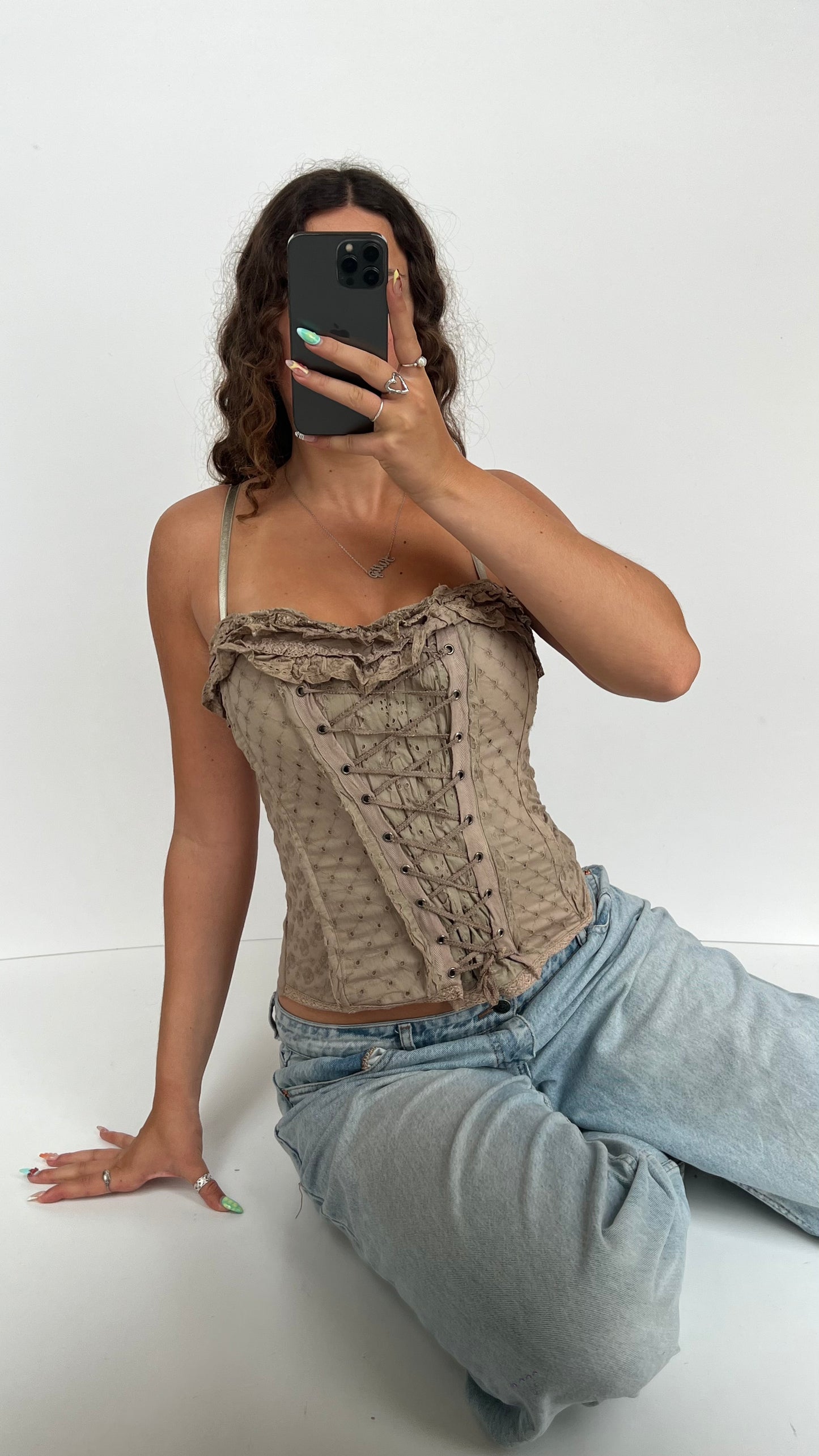 00s brown lace corset cami- size S
