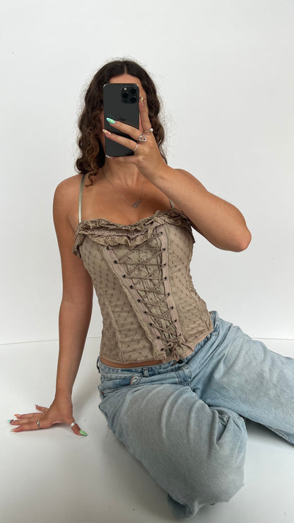 00s brown lace corset cami- size S