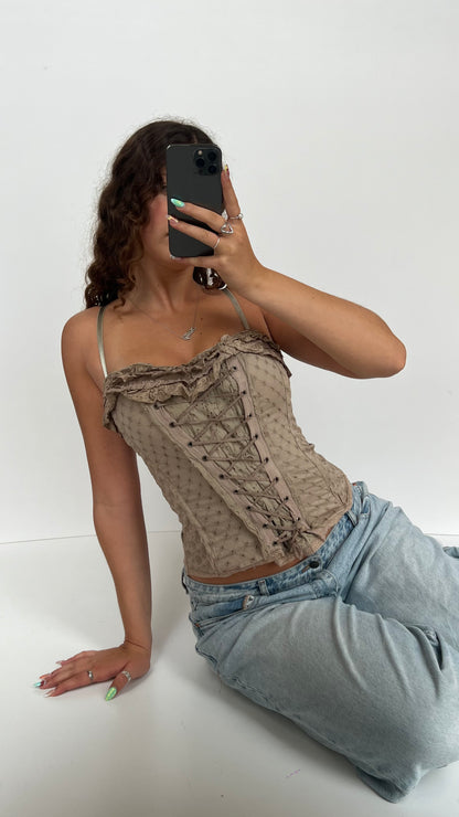 00s brown lace corset cami- size S