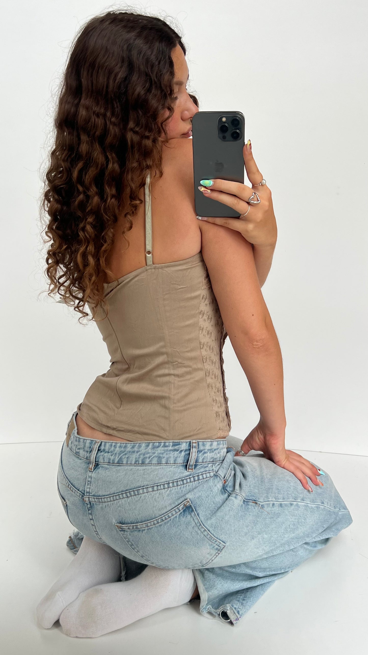 00s brown lace corset cami- size S