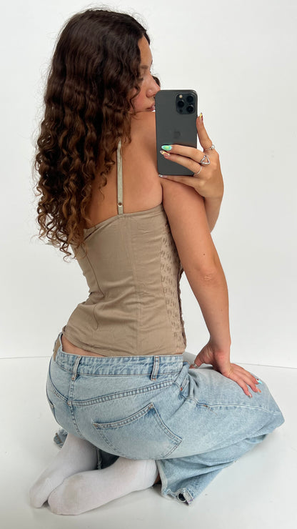 00s brown lace corset cami- size S