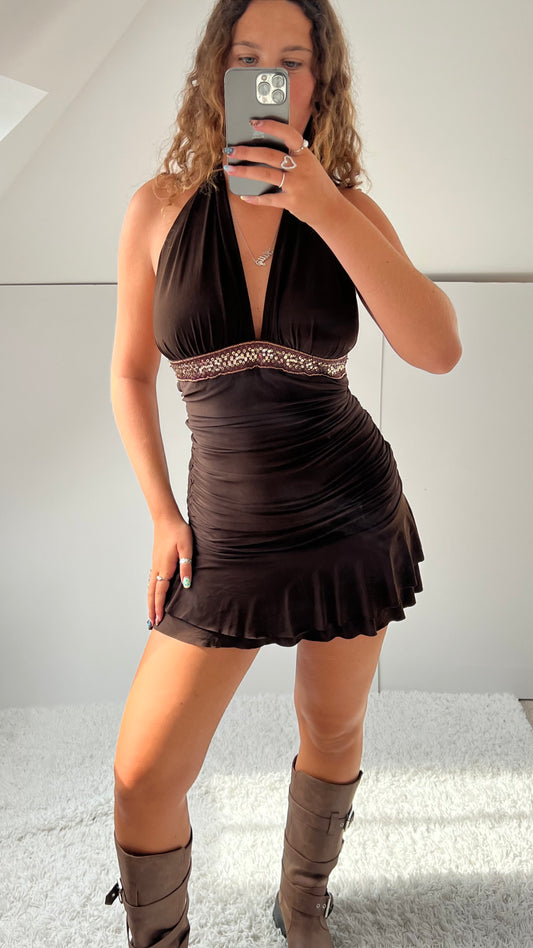00s Lipsy brown mini dress- size S