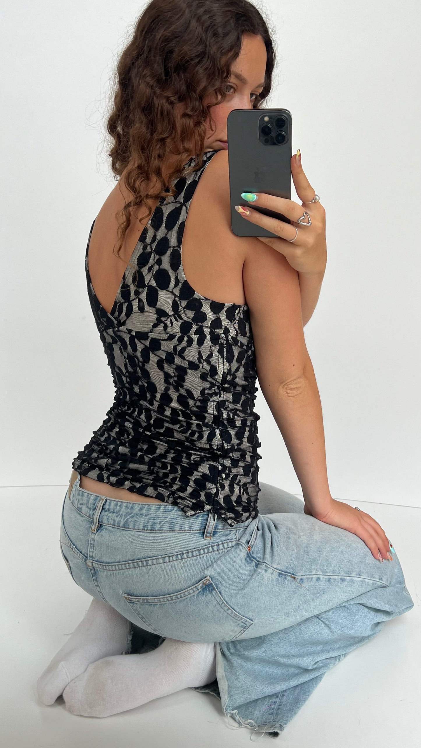 00s black lace cami- size S