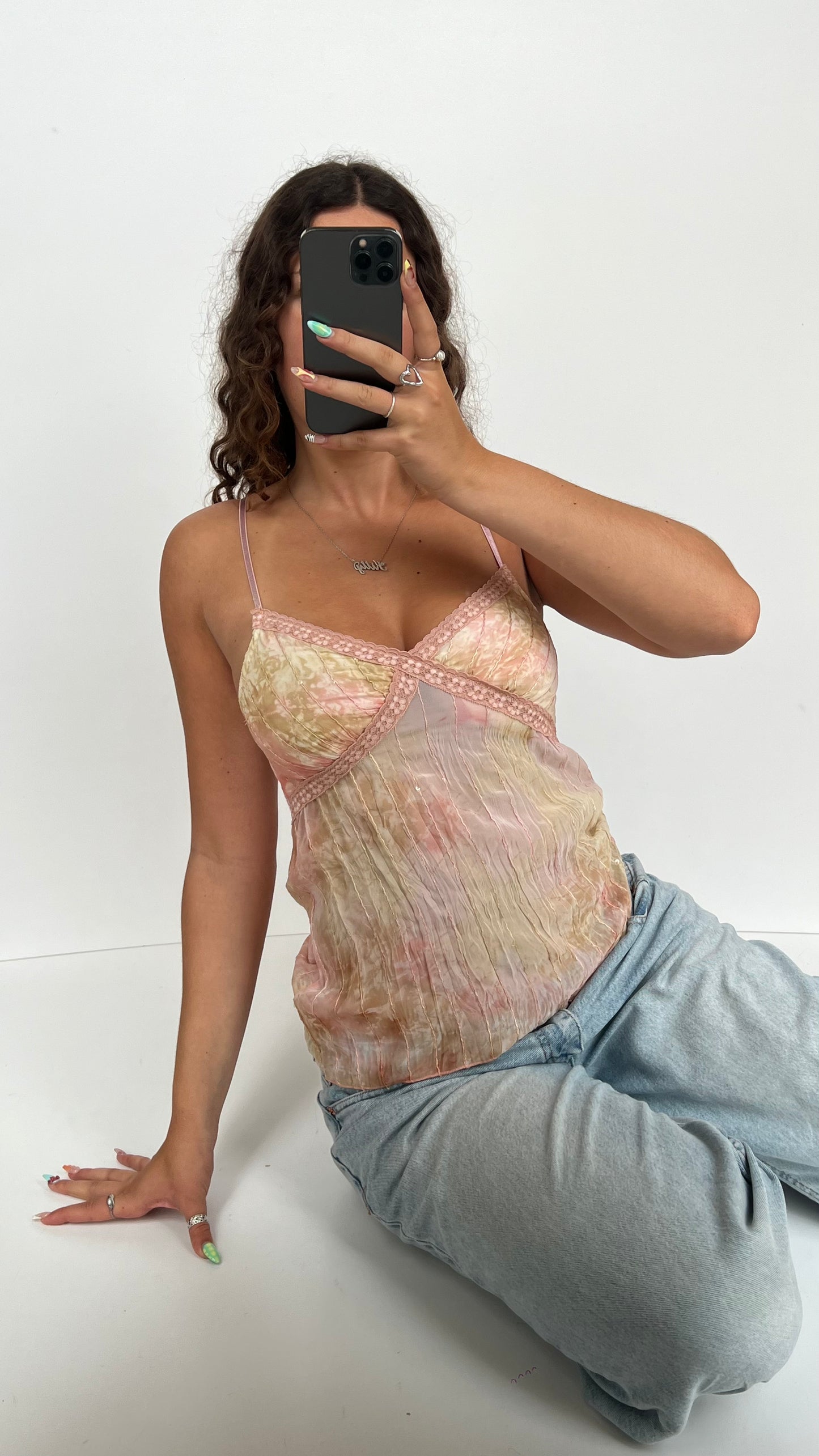 00s pink mesh lace cami- size S