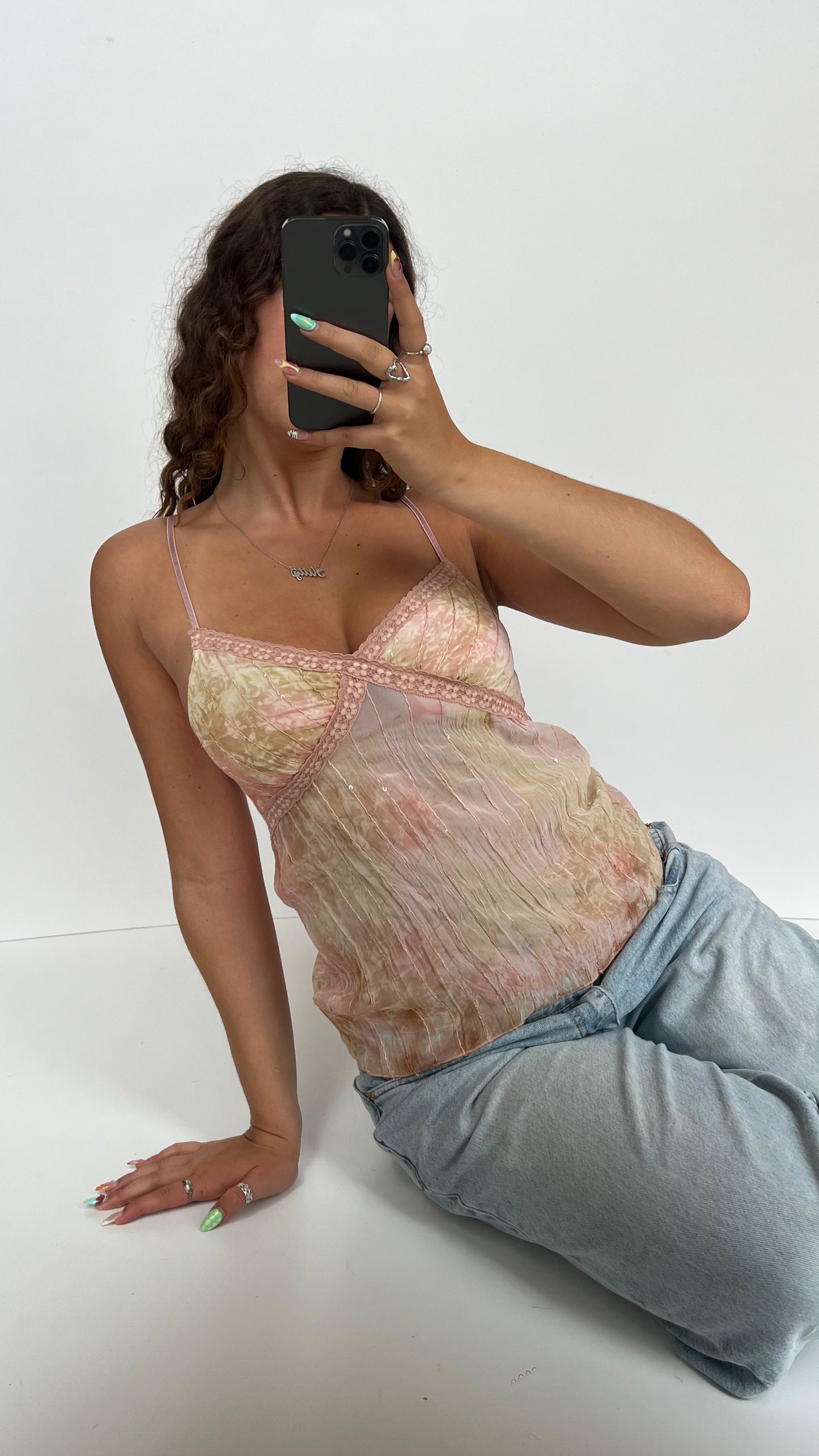 00s pink mesh lace cami- size S