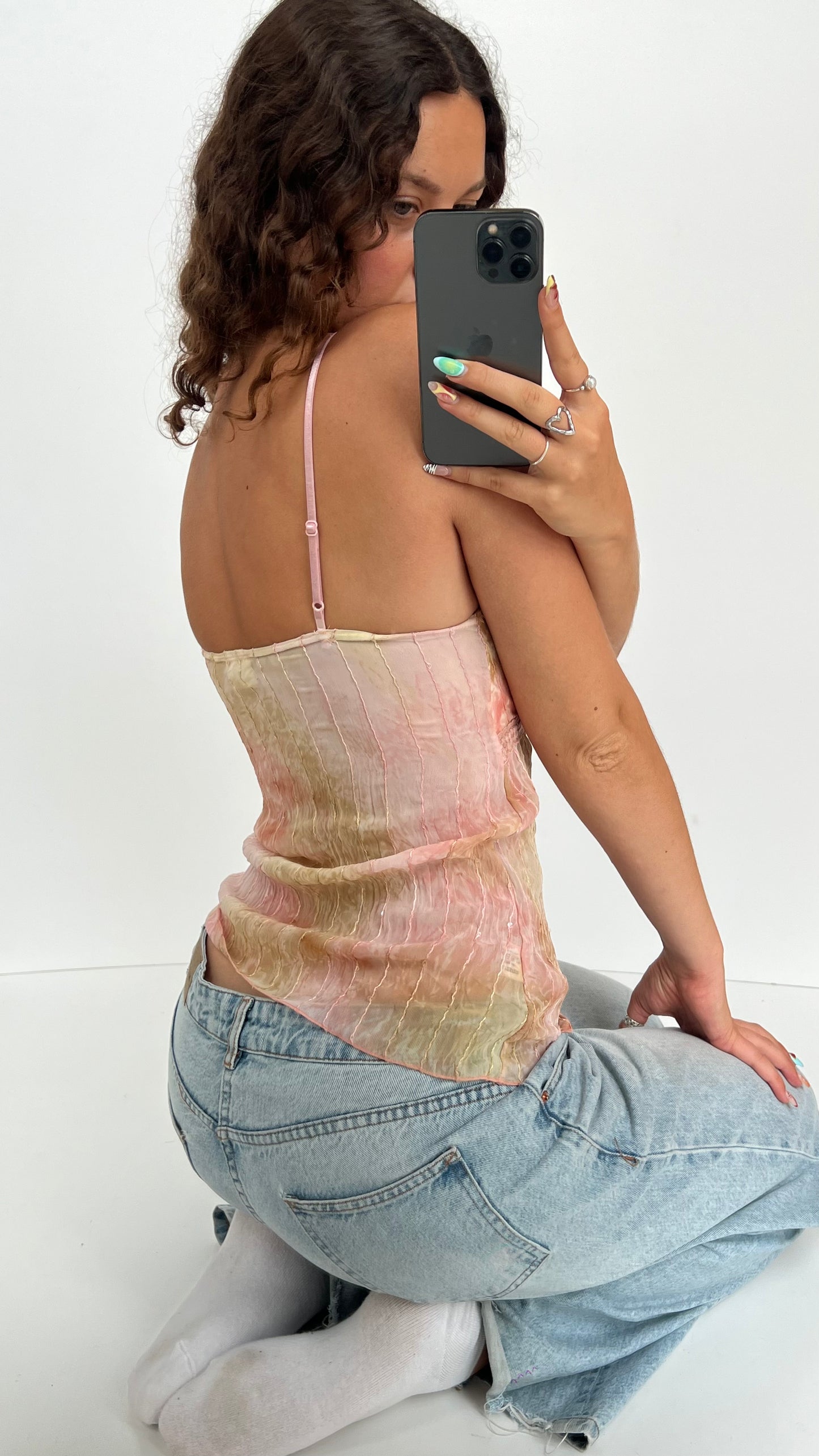 00s pink mesh lace cami- size S