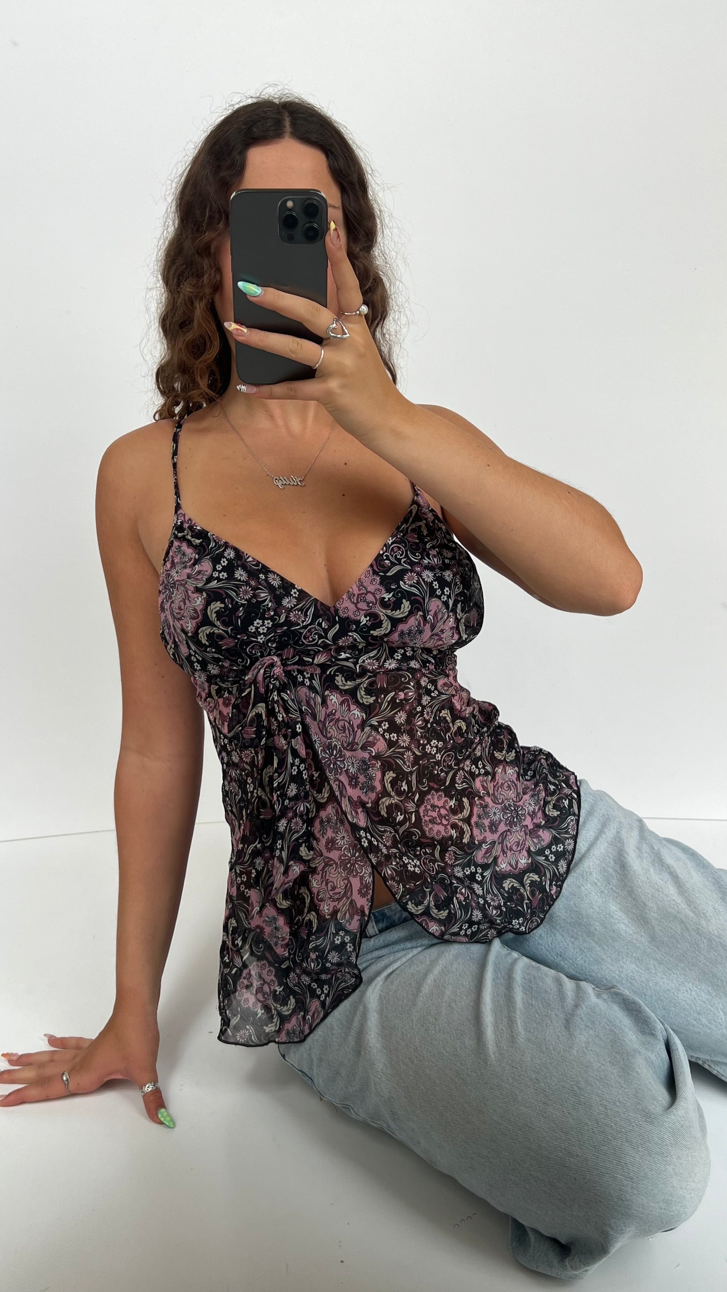 00s black purple mesh cami- size M