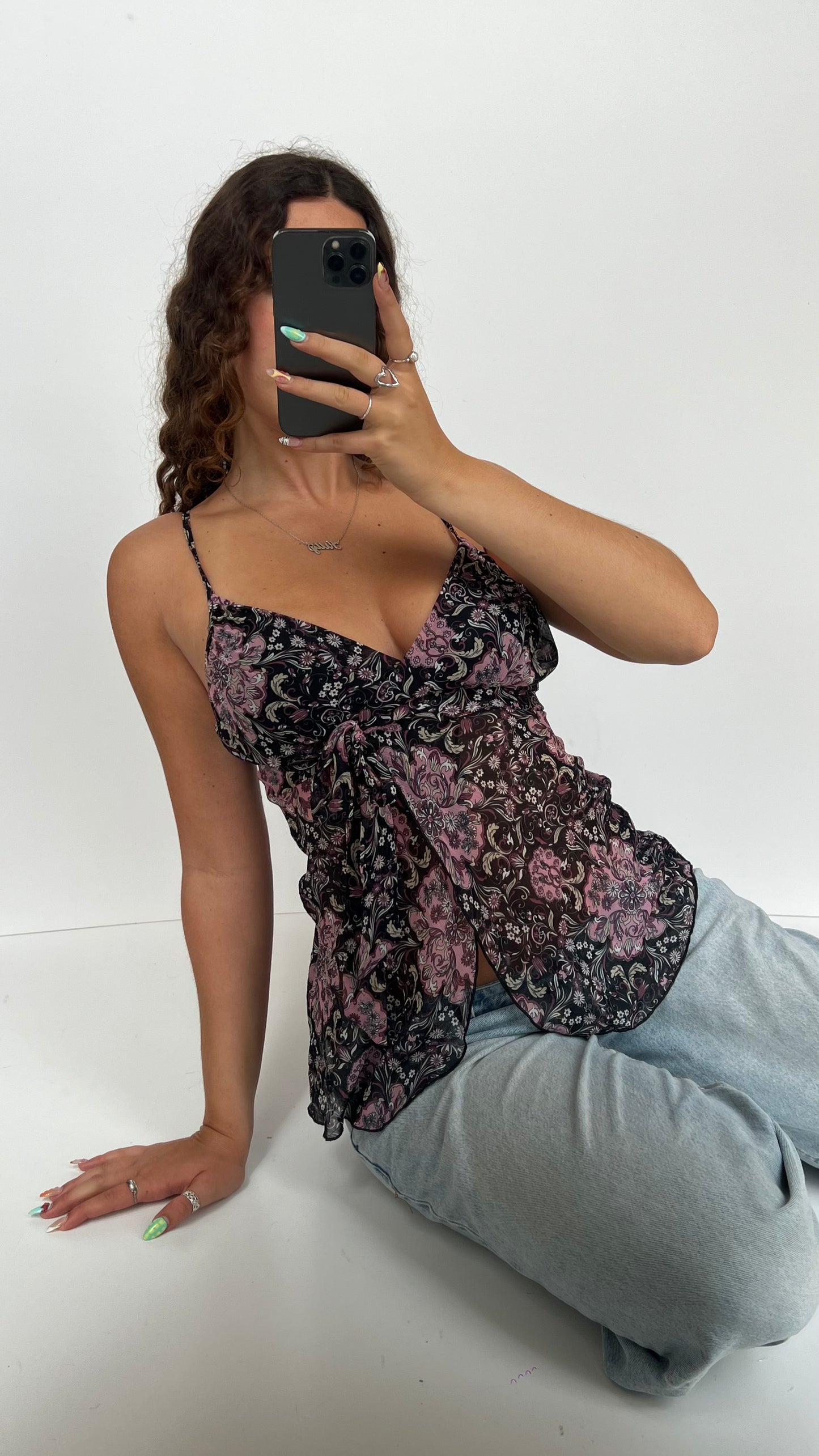 00s black purple mesh cami- size M