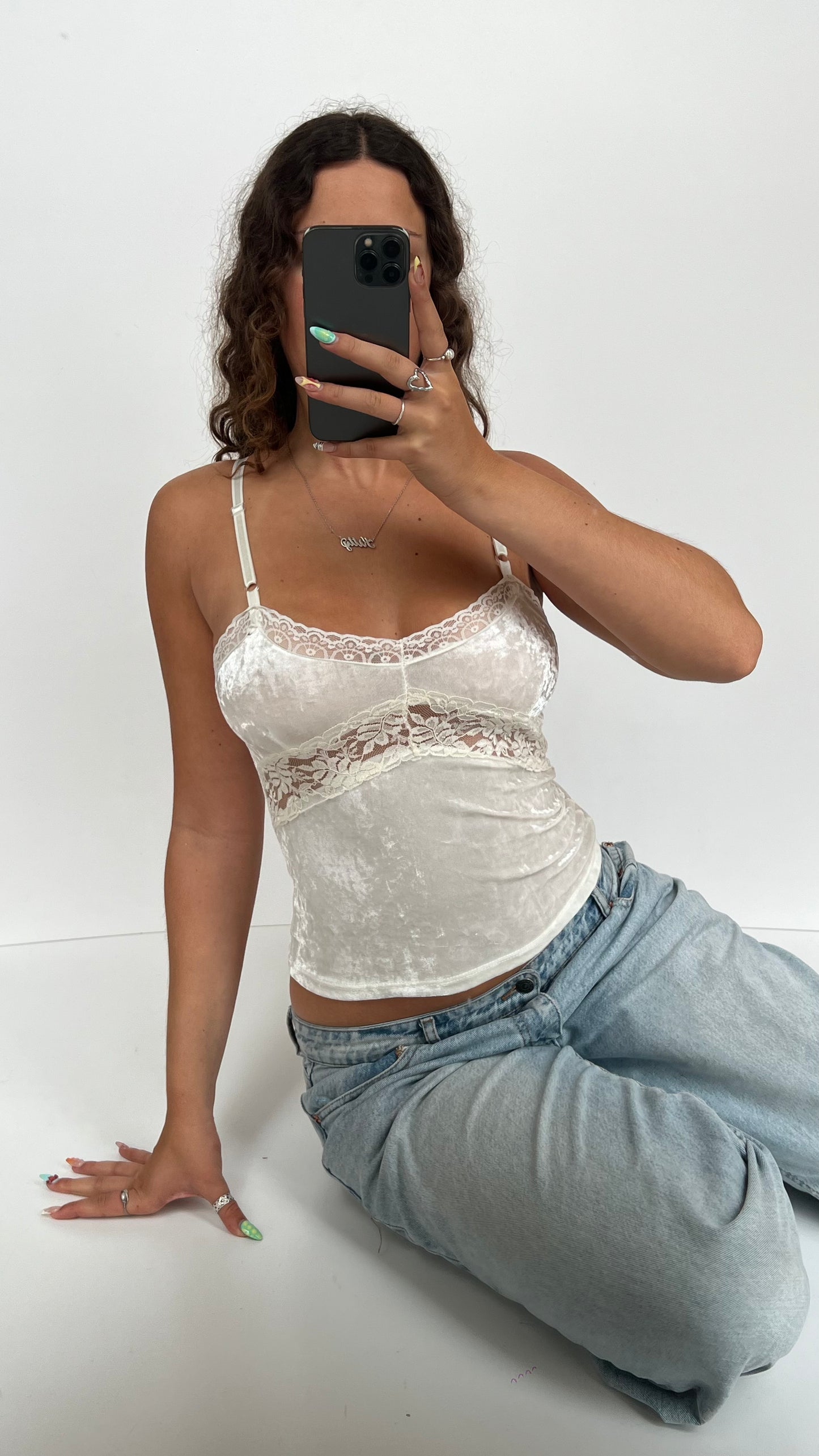 00s white velvet cami- size S
