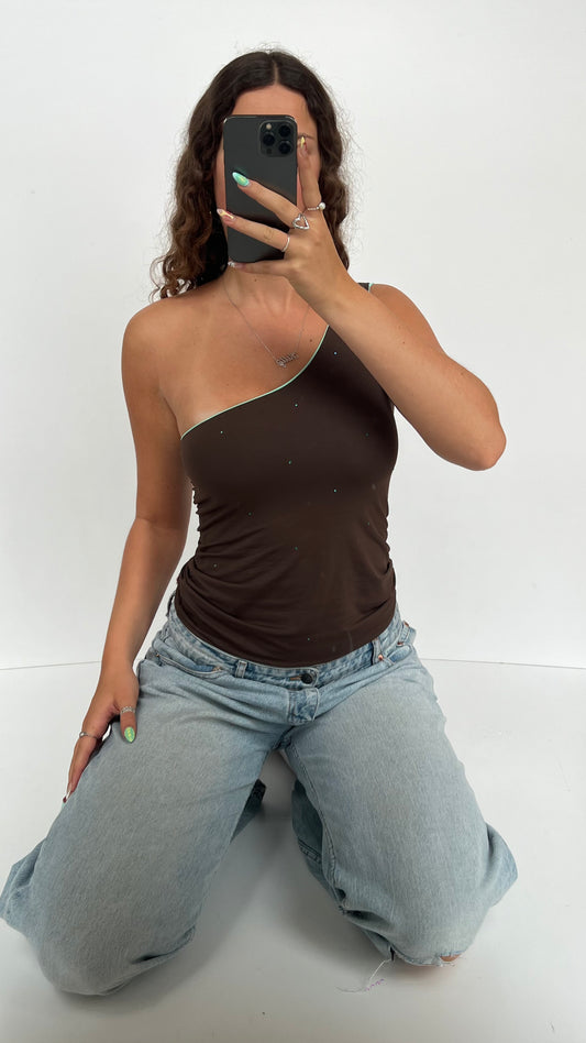 00s brown teal reversible top- size M