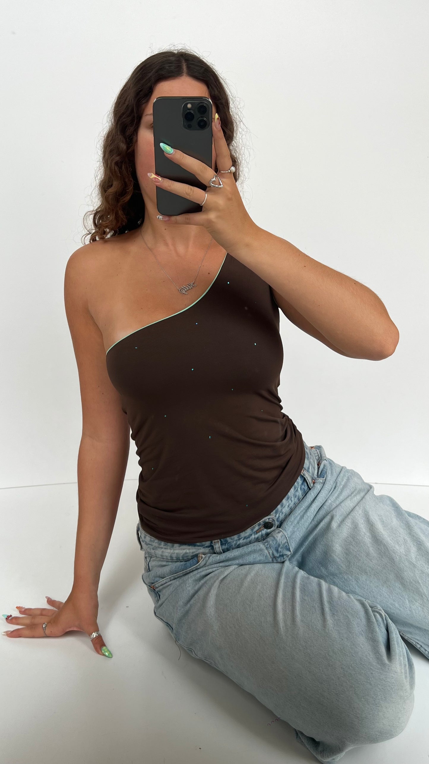 00s brown teal reversible top- size M