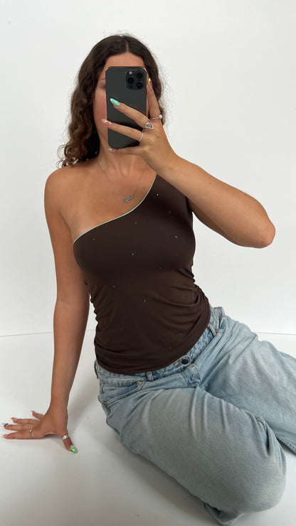 00s brown teal reversible top- size M