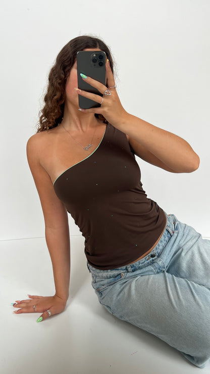 00s brown teal reversible top- size M
