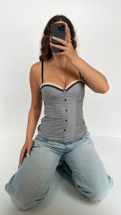 00s black white corset cami- size S/M