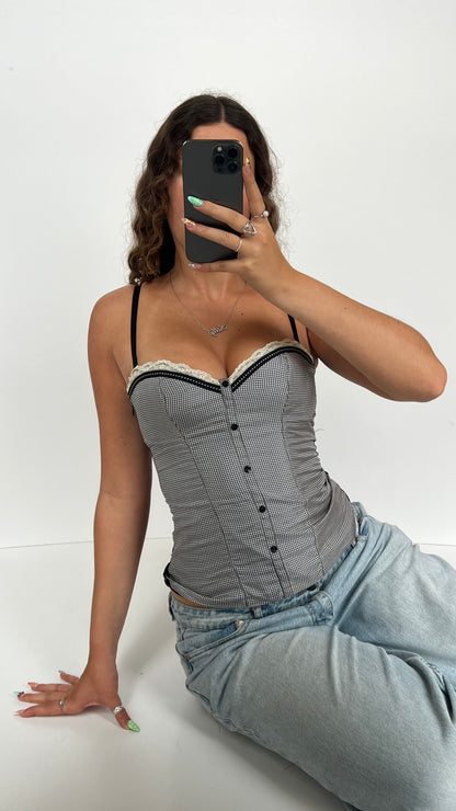 00s black white corset cami- size S/M