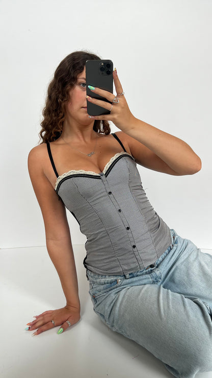 00s black white corset cami- size S/M