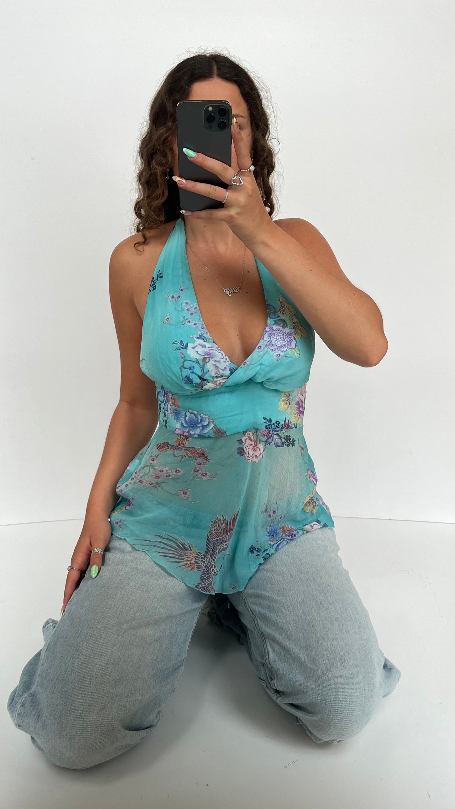 00s blue floral mesh cami- size M