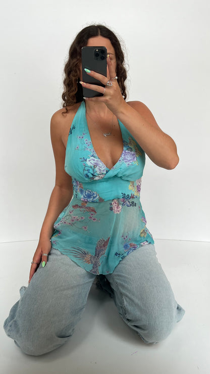 00s blue floral mesh cami- size M