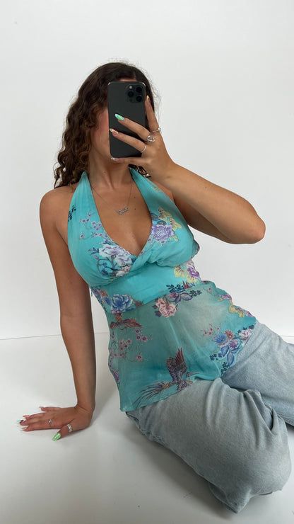 00s blue floral mesh cami- size M