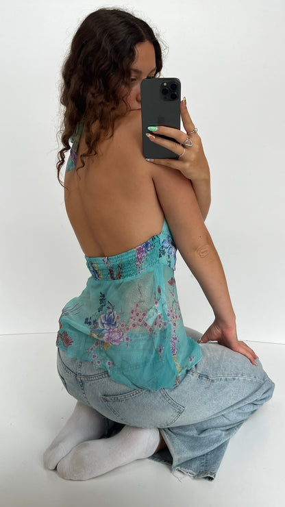 00s blue floral mesh cami- size M