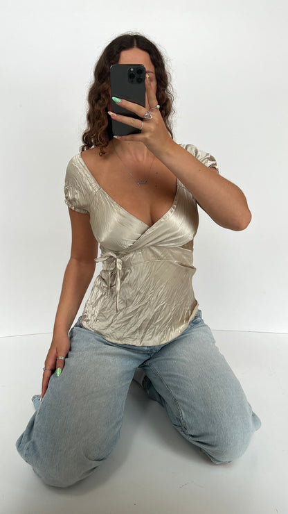 00s gold satin top- size S