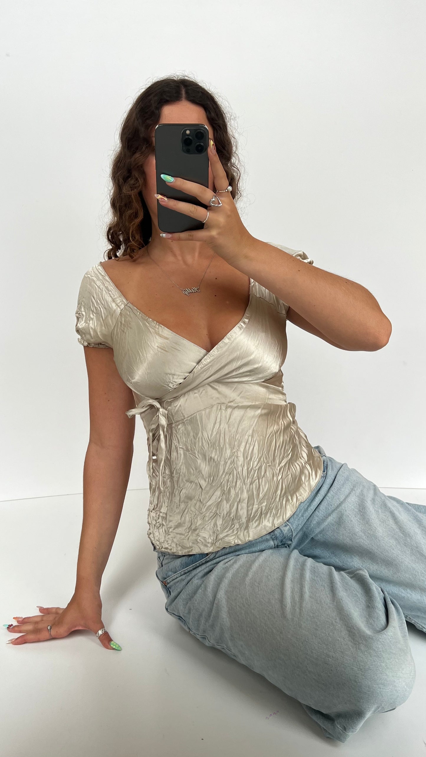 00s gold satin top- size S