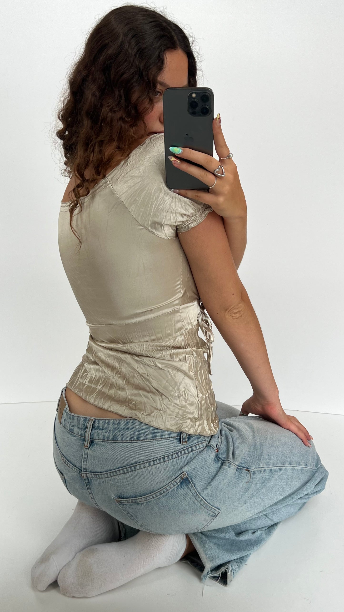 00s gold satin top- size S