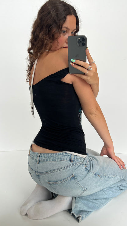 00s black babydoll top- size XS