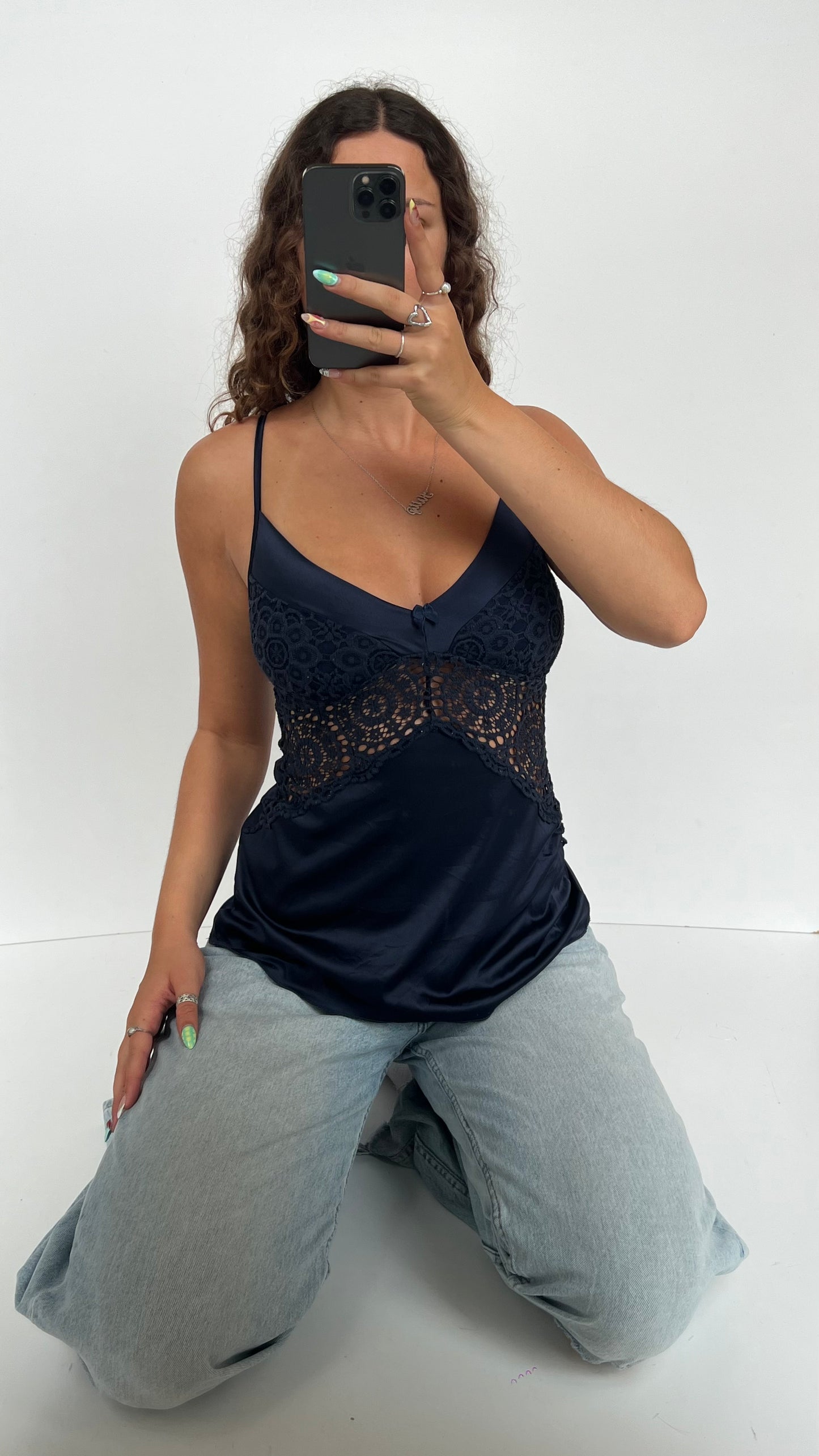 00s navy satin lace cami- size S