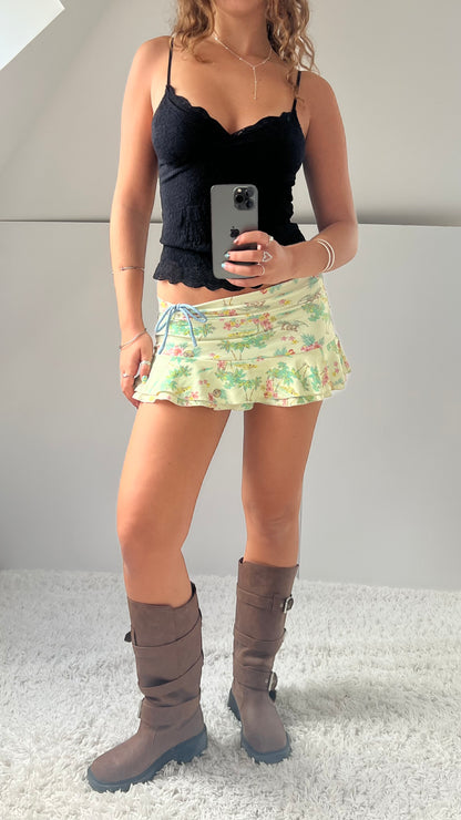 00s green floral mini skirt- size S/M