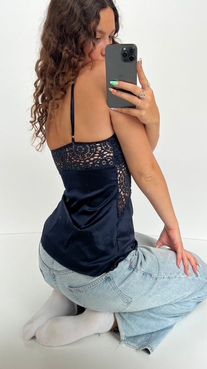00s navy satin lace cami- size S
