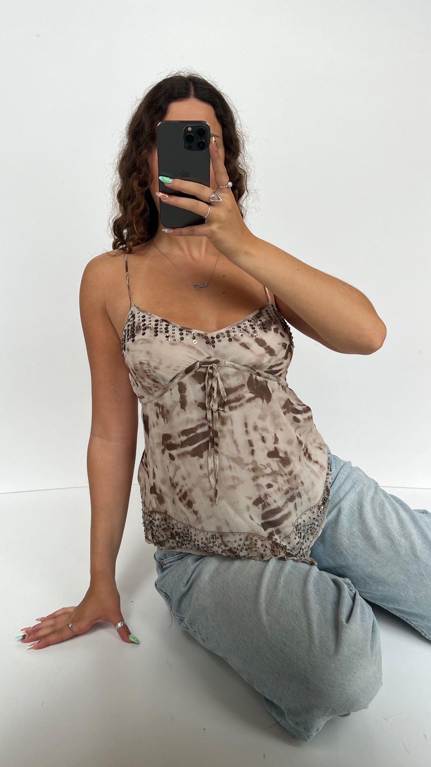 00s brown silk sequin cami- size M