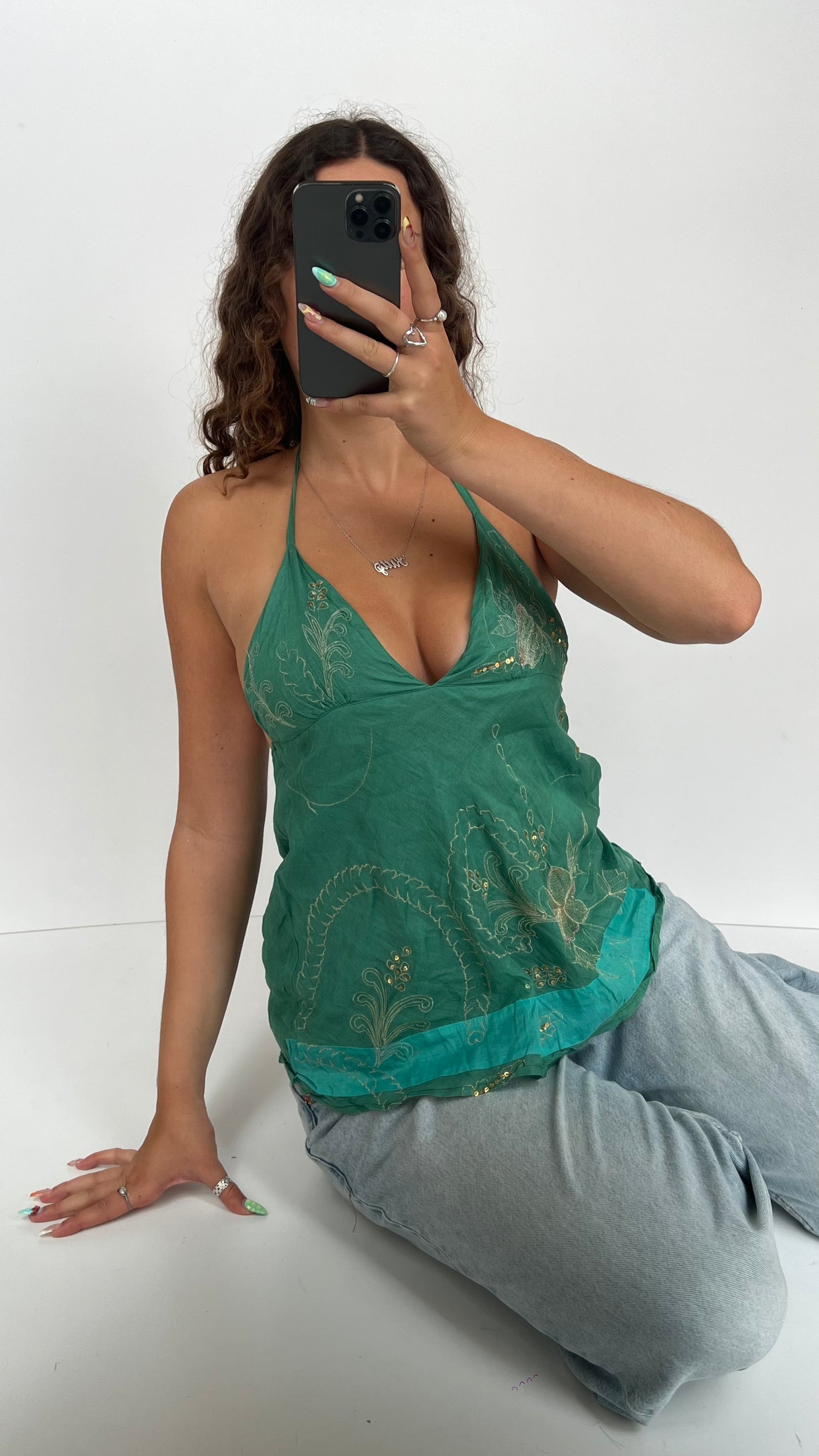00s green sequin cami- size S