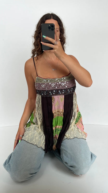 00s pink brown babydoll cami- size M/L